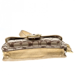 مملوكة مسبقًا حقيبة كتف كوتش سوهو كانفاس شعار الماركة و جلد بيج و ذهبي