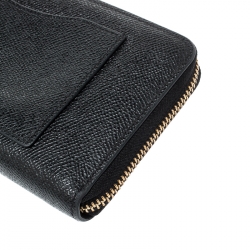 Pre Owned Coach Black Leather Accordion Zip Around Wallet