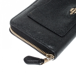 Pre Owned Coach Black Leather Accordion Zip Around Wallet