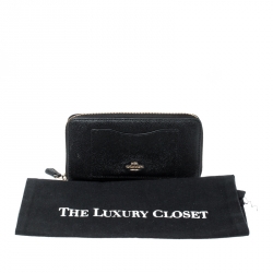 Pre Owned Coach Black Leather Accordion Zip Around Wallet