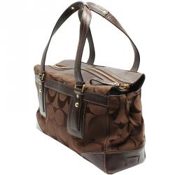 Pre Owned Coach Brown Signature Canvas And Leather Everyday Bag
