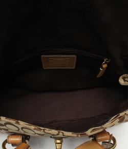 Pre Owned حقيبة كتف كوتش إبزيم مزدوج جلد وكانفاس شهيرة بنية