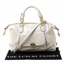 Pre Owned Coach Pearl Leather Campbell Turnlock Satchel