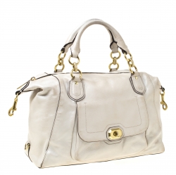 Pre Owned Coach Pearl Leather Campbell Turnlock Satchel