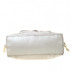 Pre Owned Coach Pearl Leather Campbell Turnlock Satchel