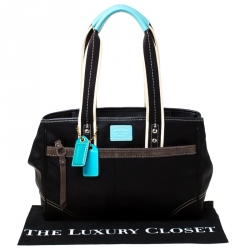 Pre Owned Coach Black Satin and Suede Tote