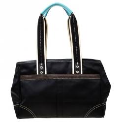 Pre Owned Coach Black Satin and Suede Tote