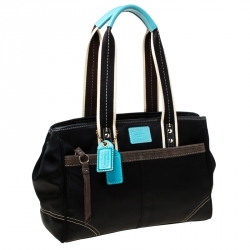 Pre Owned Coach Black Satin and Suede Tote