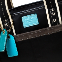 Pre Owned Coach Black Satin and Suede Tote