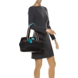 Pre Owned Coach Black Satin and Suede Tote