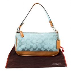 Pre Owned Coach Light Green Signature Canvas and Leather Pochette 