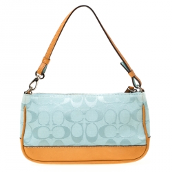 Pre Owned Coach Light Green Signature Canvas and Leather Pochette 