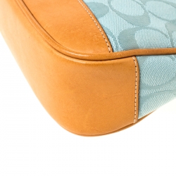 Pre Owned Coach Light Green Signature Canvas and Leather Pochette 