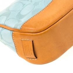 Pre Owned Coach Light Green Signature Canvas and Leather Pochette 