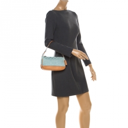 Pre Owned Coach Light Green Signature Canvas and Leather Pochette 