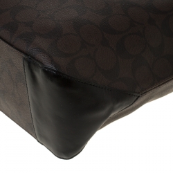 Pre Owned Coach Brown/Black Signature Coated Canvas and Leather Tote