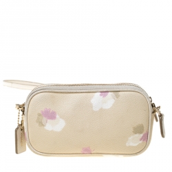 Pre Owned Coach Cream Printed Leather Sadie Crossbody Bag