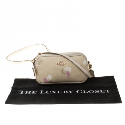 Pre Owned Coach Cream Printed Leather Sadie Crossbody Bag