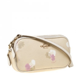 Pre Owned Coach Cream Printed Leather Sadie Crossbody Bag