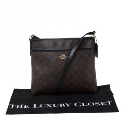 مملوكة مسبقًا Coach Brown/Black Signature Coated Canvas File Crossbody Bag