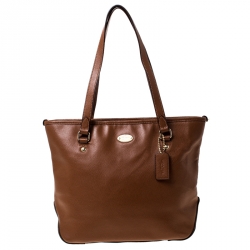 Pre Owned Coach Tan Leather City Zip Shopper Tote