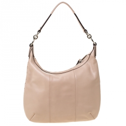 Pre Owned Coach Blush Pink Woven Leather Kristin Hobo