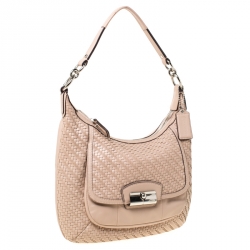 Pre Owned Coach Blush Pink Woven Leather Kristin Hobo