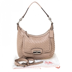 Pre Owned Coach Blush Pink Woven Leather Kristin Hobo
