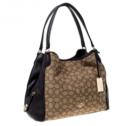Pre Owned Coach Beige/Brown Signature Canvas and Leather Edie 31 Satchel