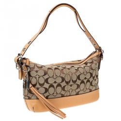 مملوكة مسبقًا Coach Tan/Beige Signature Coated Canvas and Leather Tassel Shoulder Bag