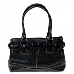 Pre Owned Coach Black Leather Hamptons Braided Satchel