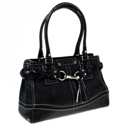 Pre Owned Coach Black Leather Hamptons Braided Satchel