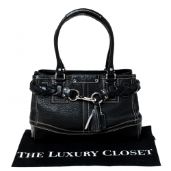 Pre Owned Coach Black Leather Hamptons Braided Satchel