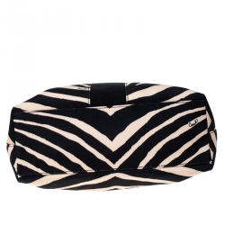 Pre Owned Coach Black/Cream Zebra Print Canvas and Patent Leather Tote