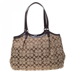 Coach Beige/Brown Signature Canvas and Patent Leather Shoulder Bag