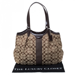 Coach Beige/Brown Signature Canvas and Patent Leather Shoulder Bag
