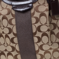 Coach Beige/Brown Signature Canvas and Patent Leather Shoulder Bag