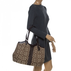 Coach Beige/Brown Signature Canvas and Patent Leather Shoulder Bag