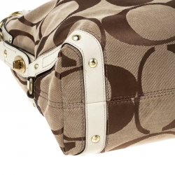Coach Beige Signature Canvas and Leather Carly Hobo