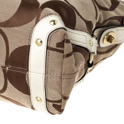 Coach Beige Signature Canvas and Leather Carly Hobo