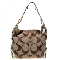 Coach Beige Signature Canvas and Leather Carly Hobo