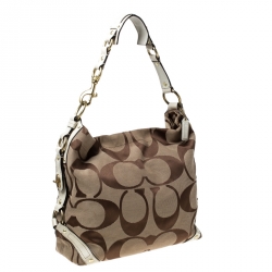 Coach Beige Signature Canvas and Leather Carly Hobo
