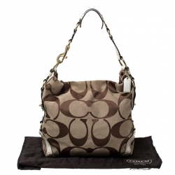 Coach Beige Signature Canvas and Leather Carly Hobo