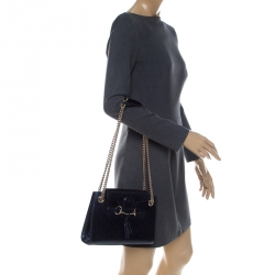 مملوكة مسبقًا Gucci Blue Guccissima Patent Leather Small Emily Chain Shoulder Bag