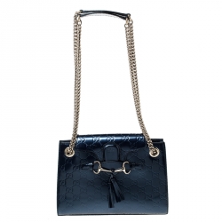 مملوكة مسبقًا Gucci Blue Guccissima Patent Leather Small Emily Chain Shoulder Bag