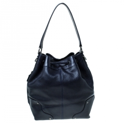 Pre Owned Coach Navy Blue Leather Drawstring Bucket Bag