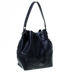 Pre Owned Coach Navy Blue Leather Drawstring Bucket Bag