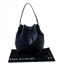 Pre Owned Coach Navy Blue Leather Drawstring Bucket Bag