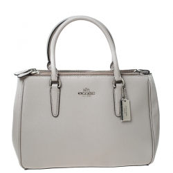 Pre Owned Coach Grey Leather Surrey Carryall Tote