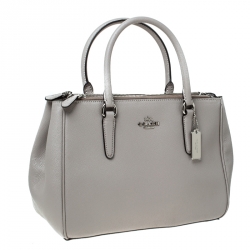 Pre Owned Coach Grey Leather Surrey Carryall Tote